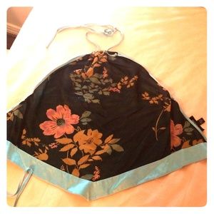 Bebe satin flowery scarf tie backless shirt